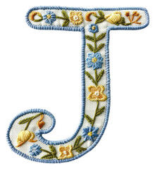 Sticker - PNG Alphabet J embroidery pattern white background.