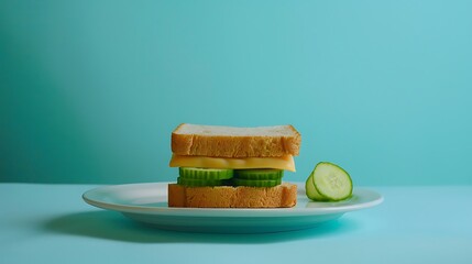 Wall Mural - a plate with a sandwich on it and a slice of cucumber