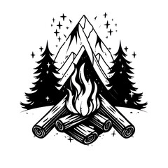 Canvas Print - PNG Campfire tattoo flat illustration illustrated bulldozer stencil.