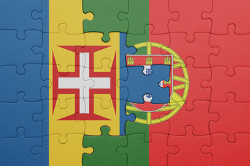 puzzle with the colourful national flag of portugal and flag of madeira.