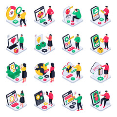 Poster - Set of Web and Mobile Isometric Illustrations 

