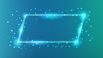 Poster - Neon double quadrangle frame with shining effects and sparkles