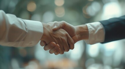 Aufkleber - Business men handshake and worker hands in office with agreement deal or partnership Greeting welcome and onboarding at corporate company with professional contract and thank you at la : Generative AI
