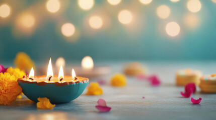 Canvas Print - oil lamp on bokeh background on diwali festival