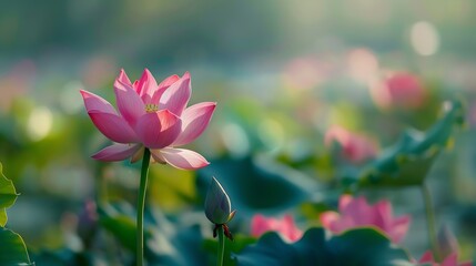 Wall Mural - Pink lotus background image select focus : Generative AI