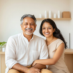 a happy Indian father and his adult daughter