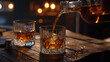 © Elmin - Detail of whiskey being poured into a glass, served on an old wooden table. --ar 16:9 --v 6.1 Job ID: 2bd66937-d179-42c1-b49f-9bd1509d349b
