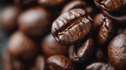 Wall Mural - Dark roast coffee beans background top view : Generative AI