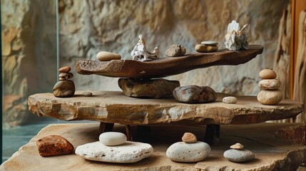 Wall Mural - Natural beauty display stand made of ocean rocks