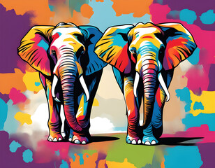 Wall Mural - colorful elephant head with cool isolated pop art style background