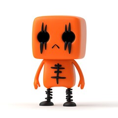 Cute orange cartoon character with sad eyes and spring legs, isolated on a white background. Halloween Art Toy Character Design.