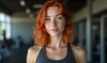 Wall Mural - portrait of a smiling young woman in the gym