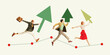 © master1305 - Deadlines. Employees running with mall arrows like Christmas trees on graph, symbolizing finishing projects before holidays and vacation. Contemporary art collage. Concept of business, time management
