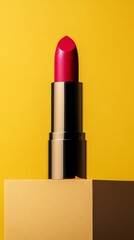 Wall Mural - A red lipstick is shown on a yellow background