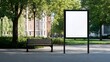 © F - Outdoor blank white billboard mockup in a park setting, ideal for showcasing marketing projects, branding concepts, social media promotions, and web design within a natural environment