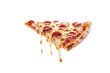 © Only PNG - A delicious slice of pepperoni pizza with gooey cheese and toppings, suspended in mid-air with a light background.