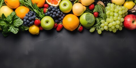 Wall Mural - Fresh Fruit Arrangement on Black Background