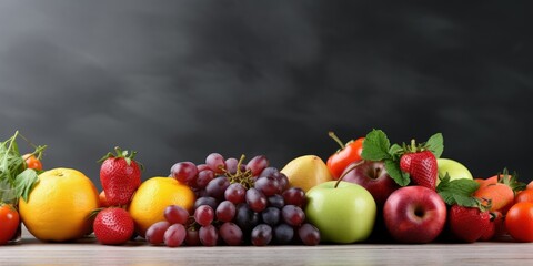 Wall Mural - Assortment of Fresh Fruits on Wooden Table