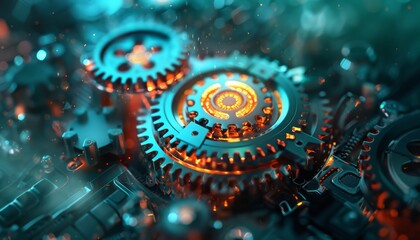 Wall Mural - Glowing Gears in Motion