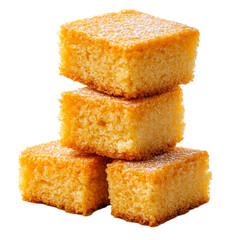 Wall Mural - A stack of freshly baked cornbread squares with crumbly texture and golden edges isolated on transparent background 