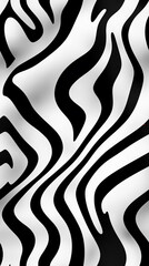 Wall Mural - An abstract black and white pattern with wavy lines creating a hypnotic, seamless zebra-like tile. The flowing curves give a sense of movement, ideal for bold and dynamic designs.