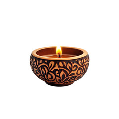 Sticker - Elegant Diwali oil lamp with intricate designs glowing warmly isolated on transparent background festive decor 