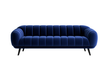 Poster - Elegant navy blue modern sofa front view with low profile and soft velvet finish isolated on transparent background 