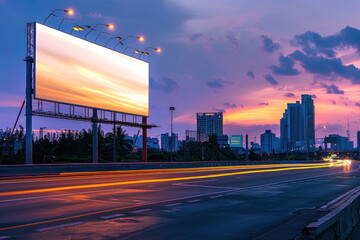 Wall Mural - billboard on the road with city background