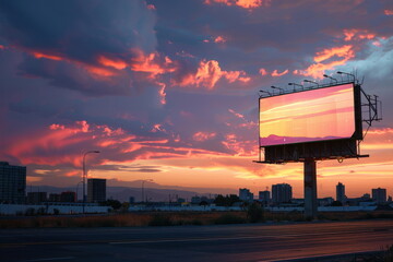 Wall Mural - billboard on the road with city background