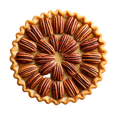 Poster - Top view of a pecan pie with whole pecans neatly arranged in a circular pattern isolated on transparent background 