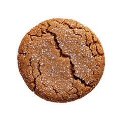 Canvas Print - Top view of a single spiced molasses cookie with a cracked surface and sugar crystals isolated on transparent background 