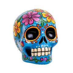 Canvas Print - Vibrant Day of the Dead sugar skull with bright colors and intricate floral designs isolated on transparent background 