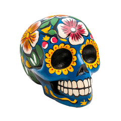 Canvas Print - Vibrant Day of the Dead sugar skull with bright colors and intricate floral designs isolated on transparent background 