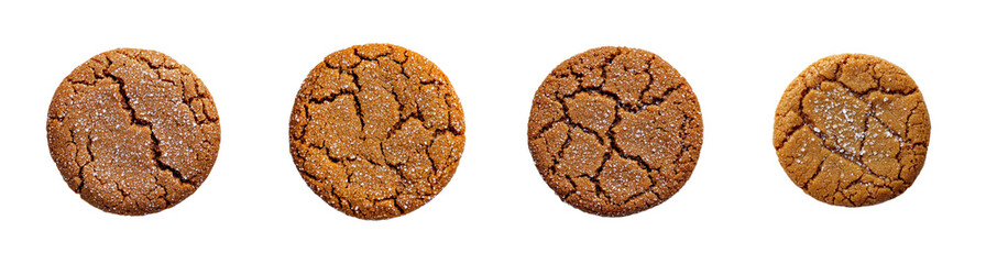 A collection of crunchy ginger snap cookies isolated on a transparent background, perfect for Christmas holiday-themed baking concepts