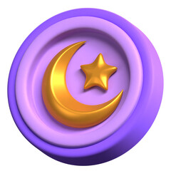 3D Half Moon and Star Ramadan Decoration Illustration