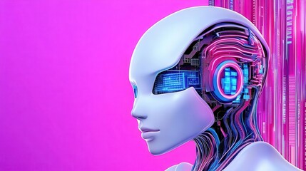 Technological evolution flat design, front view, AI development, animation, vivid