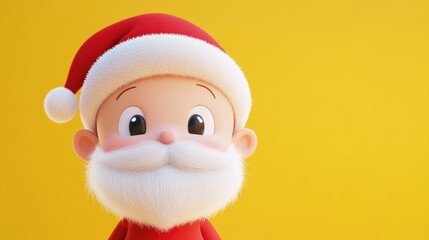 Wall Mural - Adorable 3D cartoon boy wearing a Santa hat and fluffy white beard on a bright yellow backdrop Festive holiday cheer