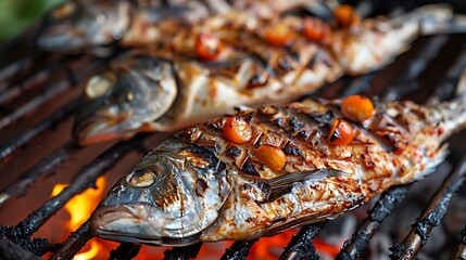 Grilled fish on bbq grill