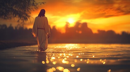 Wall Mural - Jesus Christ Calmly Walking on the Water