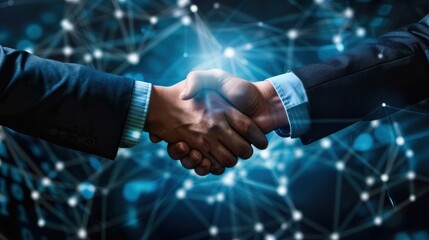 Wall Mural - Close up of business man shaking hands against technology background, leader, teamwork, target, Aim, confident, achievement, goal, on plan, finish, generate by AI