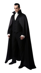 Wall Mural - PNG A man wearing whole black dracula suit overcoat fashion white background.