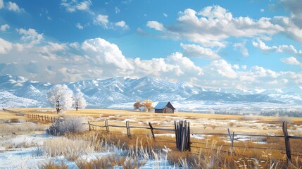 Sticker - Winter Cabin in Snowy Mountains Landscape.