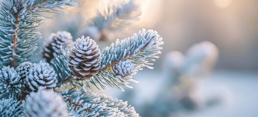 Poster - An expansive panorama of nature with a snow-covered pine tree in the winter