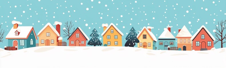 Sticker - MERRY CHRISTMAS HAPPY NEW YEAR HOLIDAY CELEBRATION CONCEPT HIGH QUALITY horizontal banner modern illustration of cute houses on snowy town background