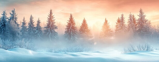 Wall Mural - A winter abstract landscape with sunlight shining through the trees.