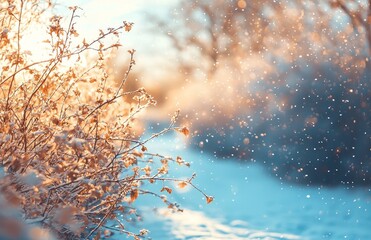 Aufkleber - Background with copy space wishing you a Merry Christmas and a Happy New Year. Tranquil winter landscape with snow-covered trees.