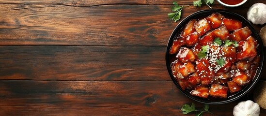 Aufkleber - Korean cuisine pork belly and barbecue sauce. with copy space image. Place for adding text or design