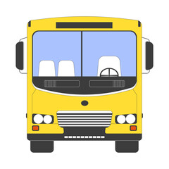 Wall Mural - Back to school bus 2D cartoon object. Schoolbus vehicle isolated flat vector element white background. Public transport empty. Minibus front view student transport color spot illustration