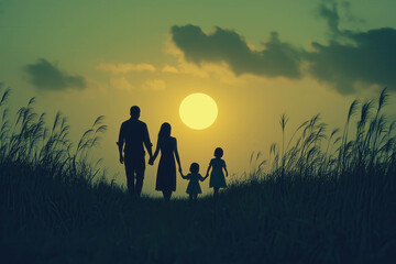 Wall Mural - Happy Family In Moonlight