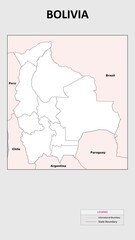  Bolivia Map. Political map of Bolivia with state border in outline. Political map of Bolivia with outline and neighbouring countries.